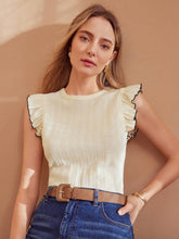 MOTF PREMIUM CONTRAST BINDING RUFFLE ARMHOLE TEXTURED TEE